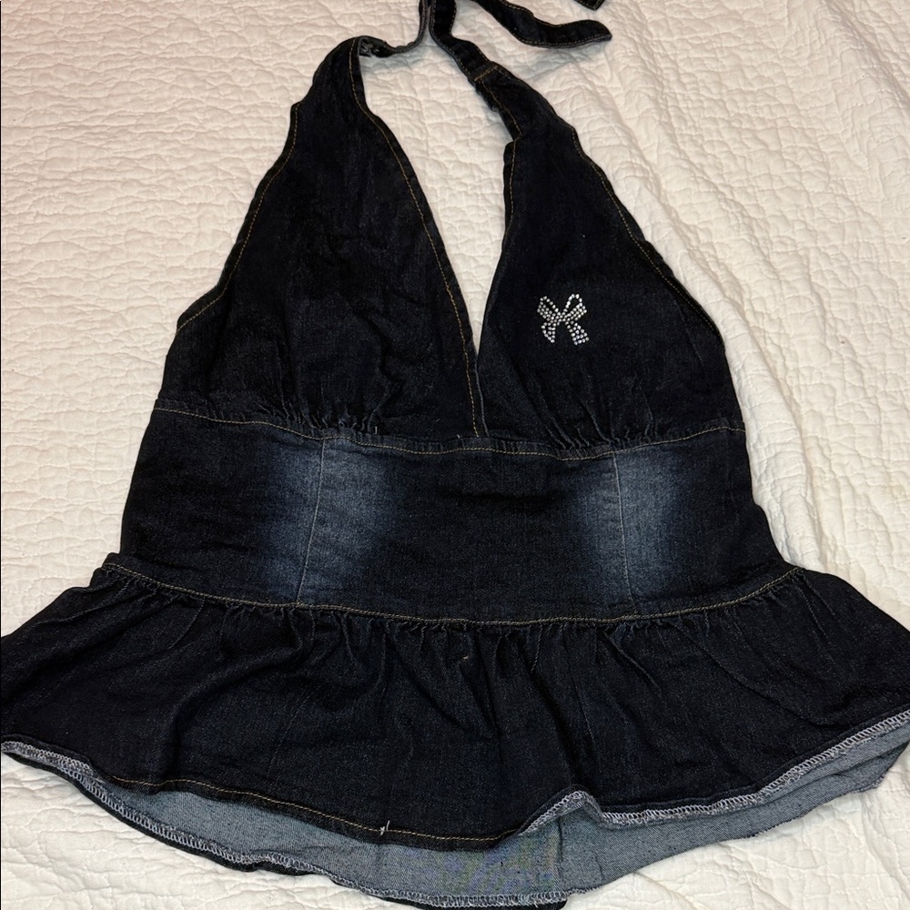 ROMWE Gray Denim Halter Top